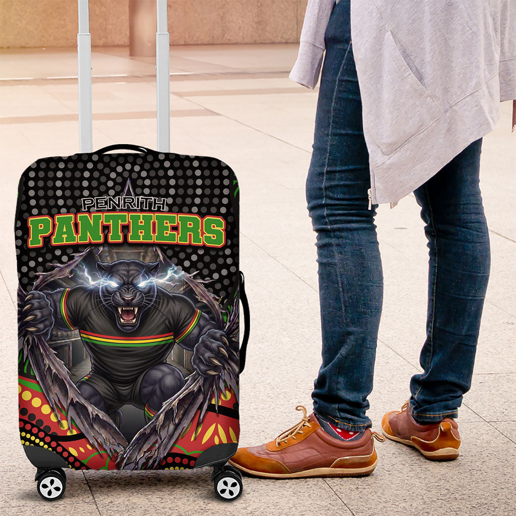 Penrith Panthers Luggage Cover The Scream of Lightning Eyes - Indigenous Dot Ripping Effect