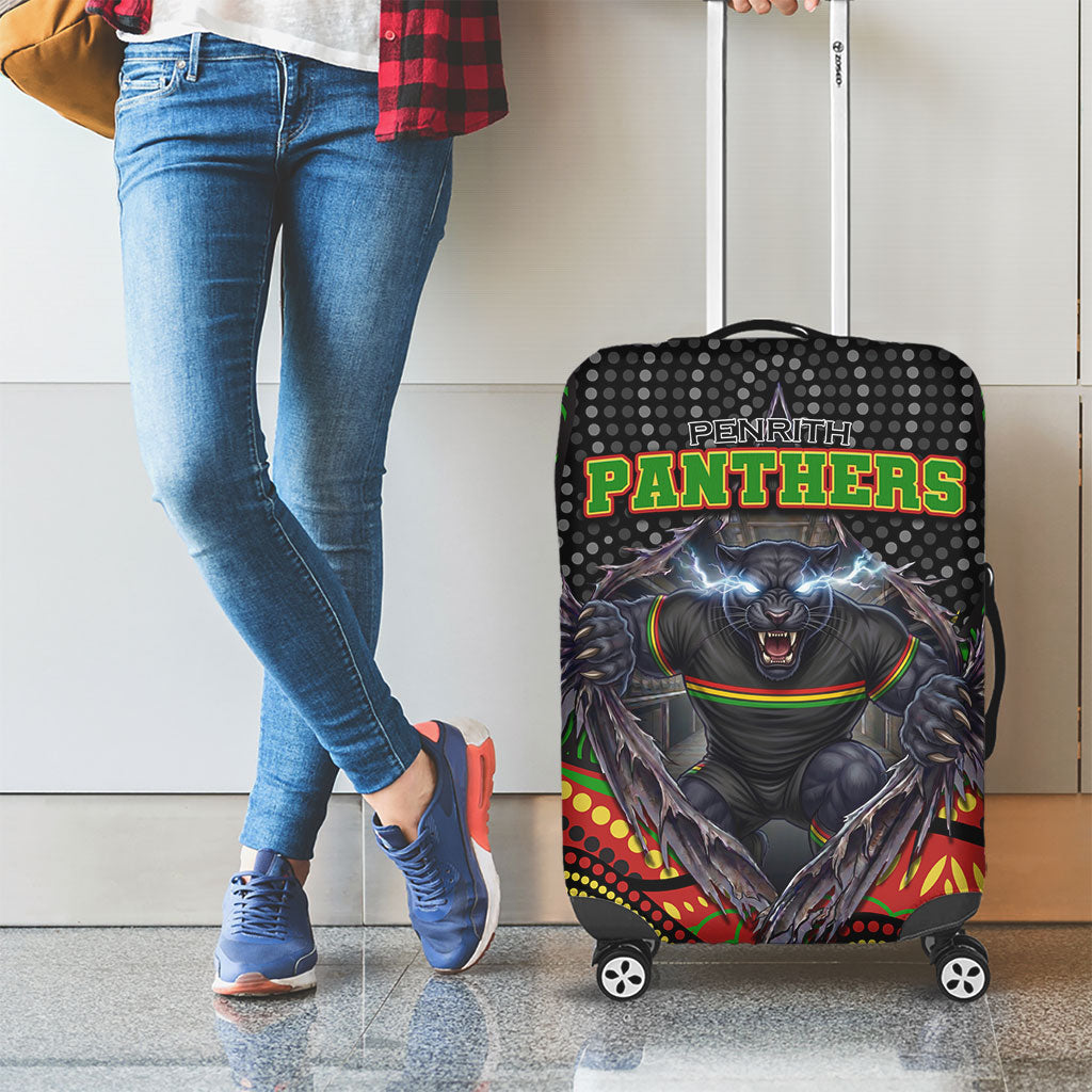 Penrith Panthers Luggage Cover The Scream of Lightning Eyes - Indigenous Dot Ripping Effect