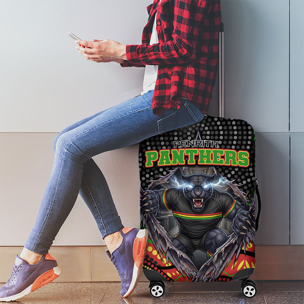 Penrith Panthers Luggage Cover The Scream of Lightning Eyes - Indigenous Dot Ripping Effect