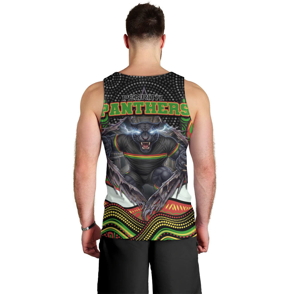 Penrith Panthers Men Tank Top The Scream of Lightning Eyes - Indigenous Dot Ripping Effect