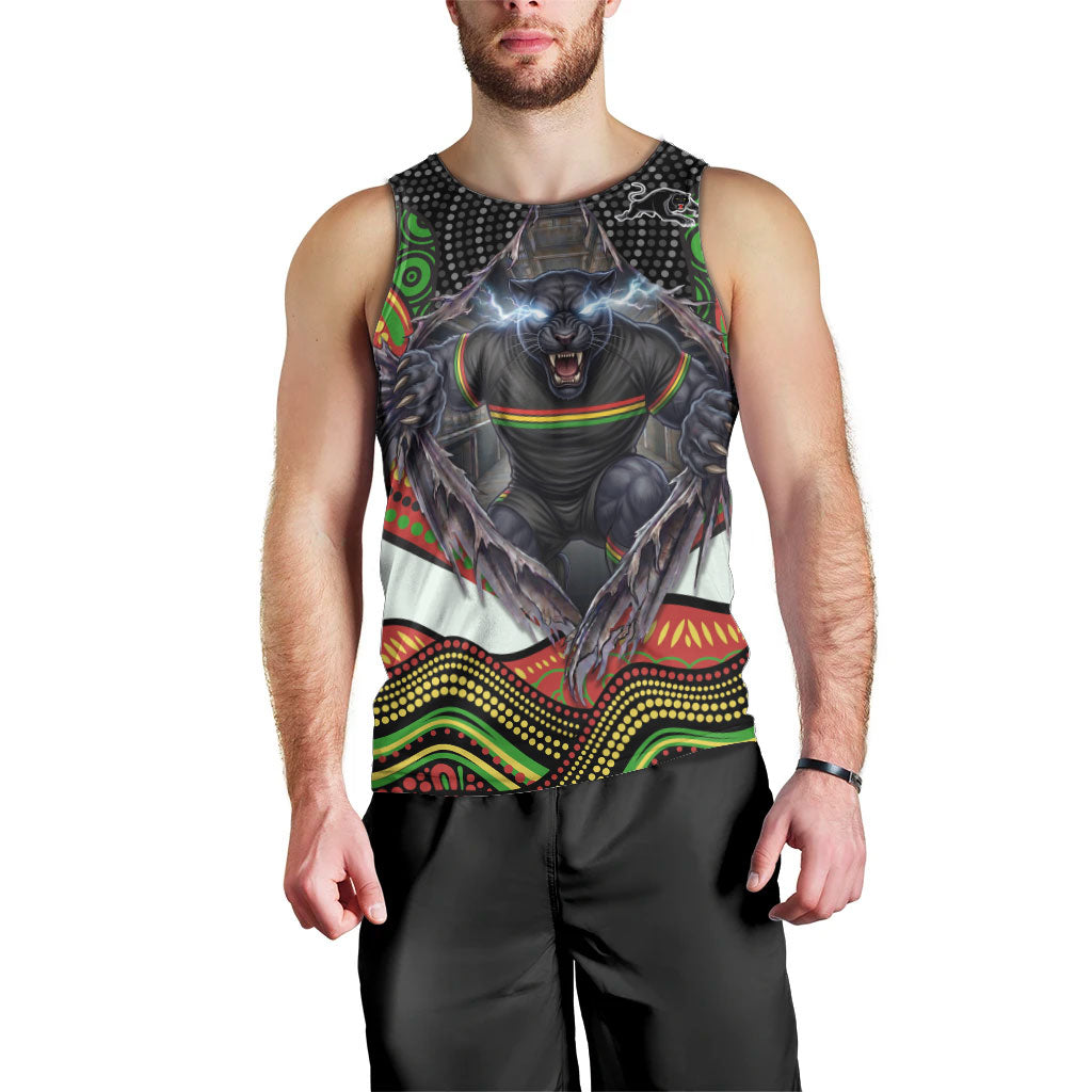 Penrith Panthers Men Tank Top The Scream of Lightning Eyes - Indigenous Dot Ripping Effect