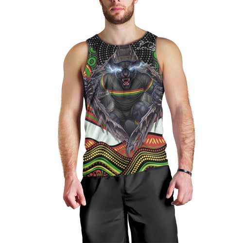 Penrith Panthers Men Tank Top The Scream of Lightning Eyes - Indigenous Dot Ripping Effect