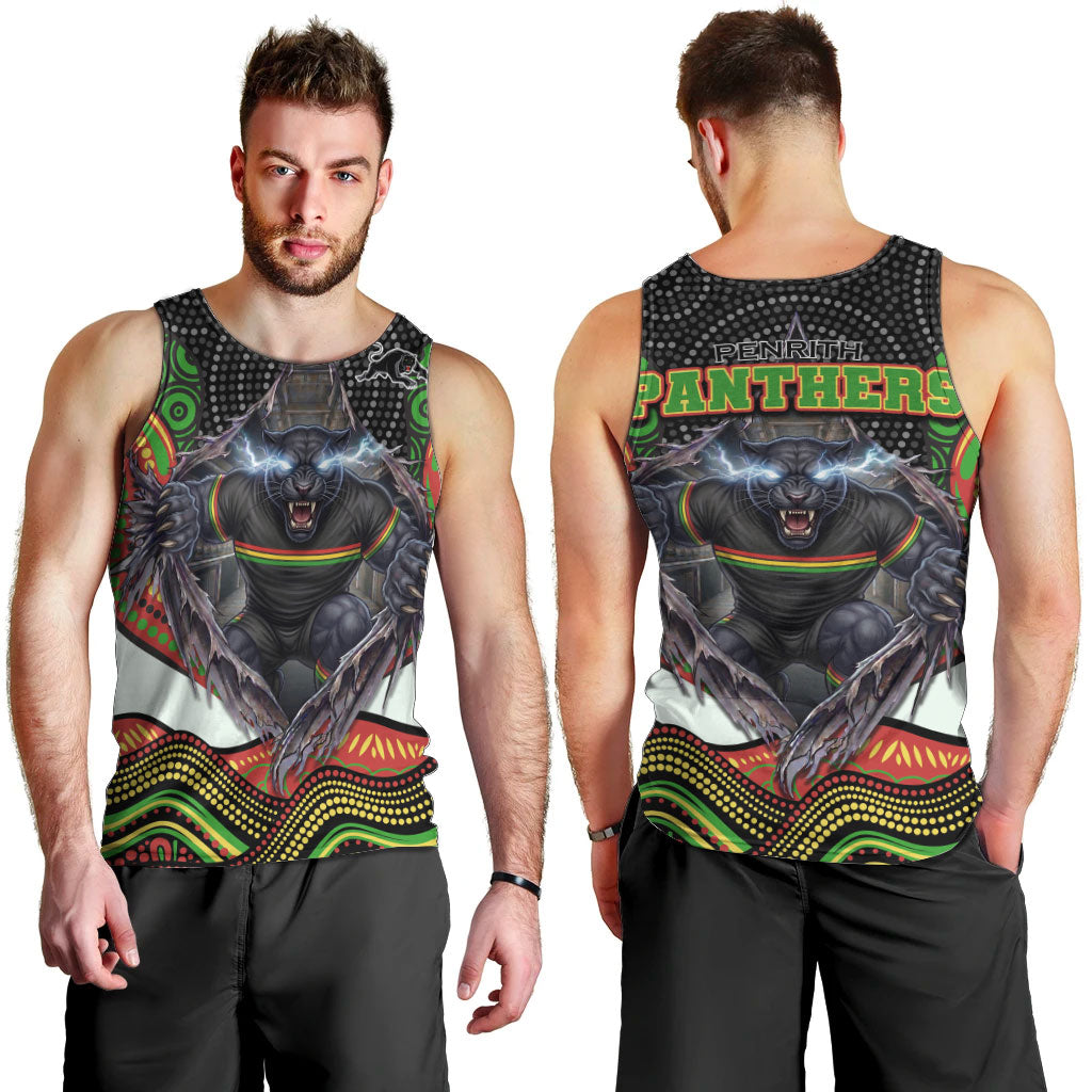Penrith Panthers Men Tank Top The Scream of Lightning Eyes - Indigenous Dot Ripping Effect