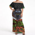 Penrith Panthers Off Shoulder Maxi Dress The Scream of Lightning Eyes - Indigenous Dot Ripping Effect