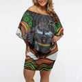 Penrith Panthers Off Shoulder Short Dress The Scream of Lightning Eyes - Indigenous Dot Ripping Effect