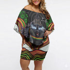 Penrith Panthers Off Shoulder Short Dress The Scream of Lightning Eyes - Indigenous Dot Ripping Effect