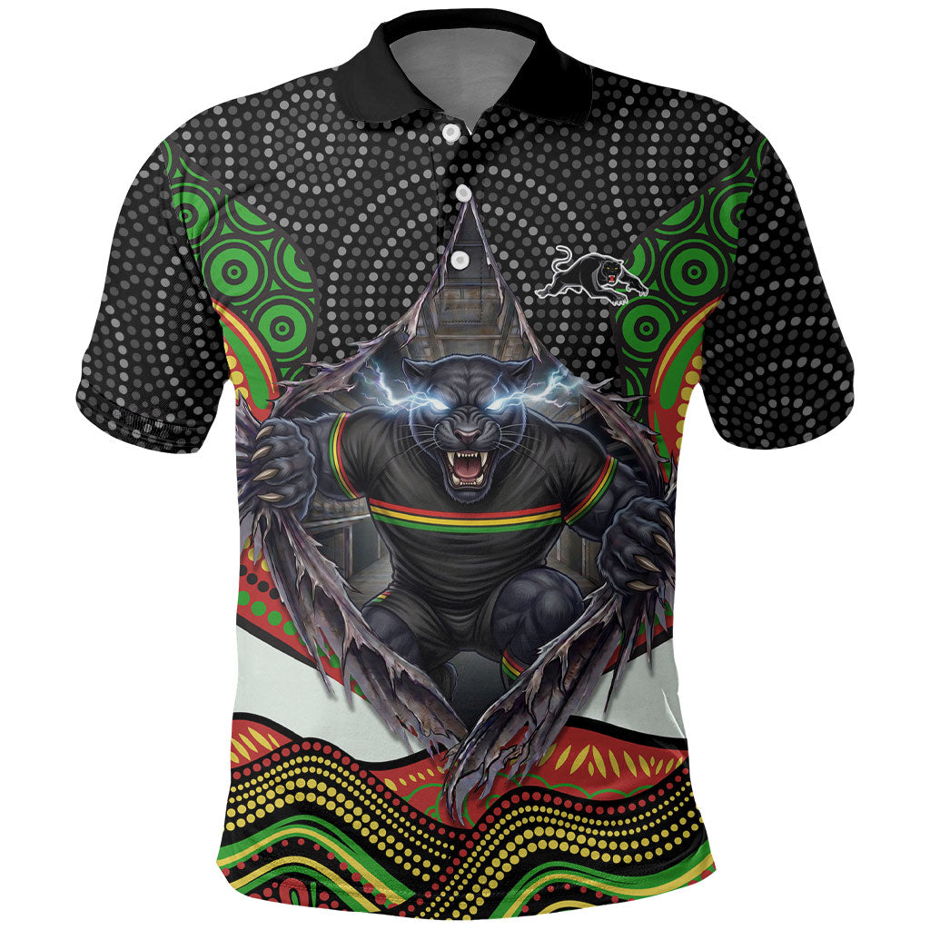 Penrith Panthers Polo Shirt The Scream of Lightning Eyes - Indigenous Dot Ripping Effect