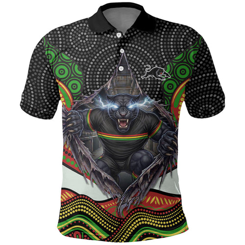 Penrith Panthers Polo Shirt The Scream of Lightning Eyes - Indigenous Dot Ripping Effect