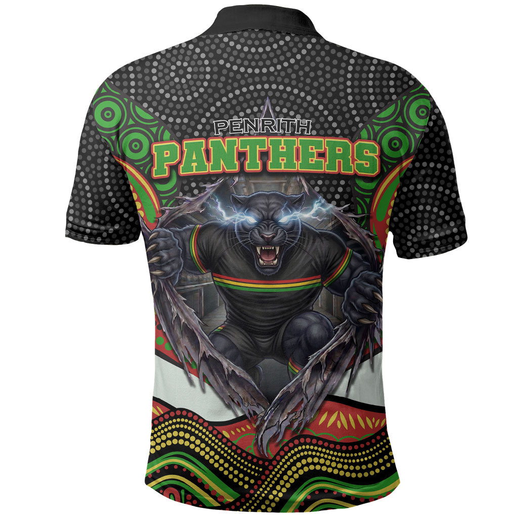 Penrith Panthers Polo Shirt The Scream of Lightning Eyes - Indigenous Dot Ripping Effect