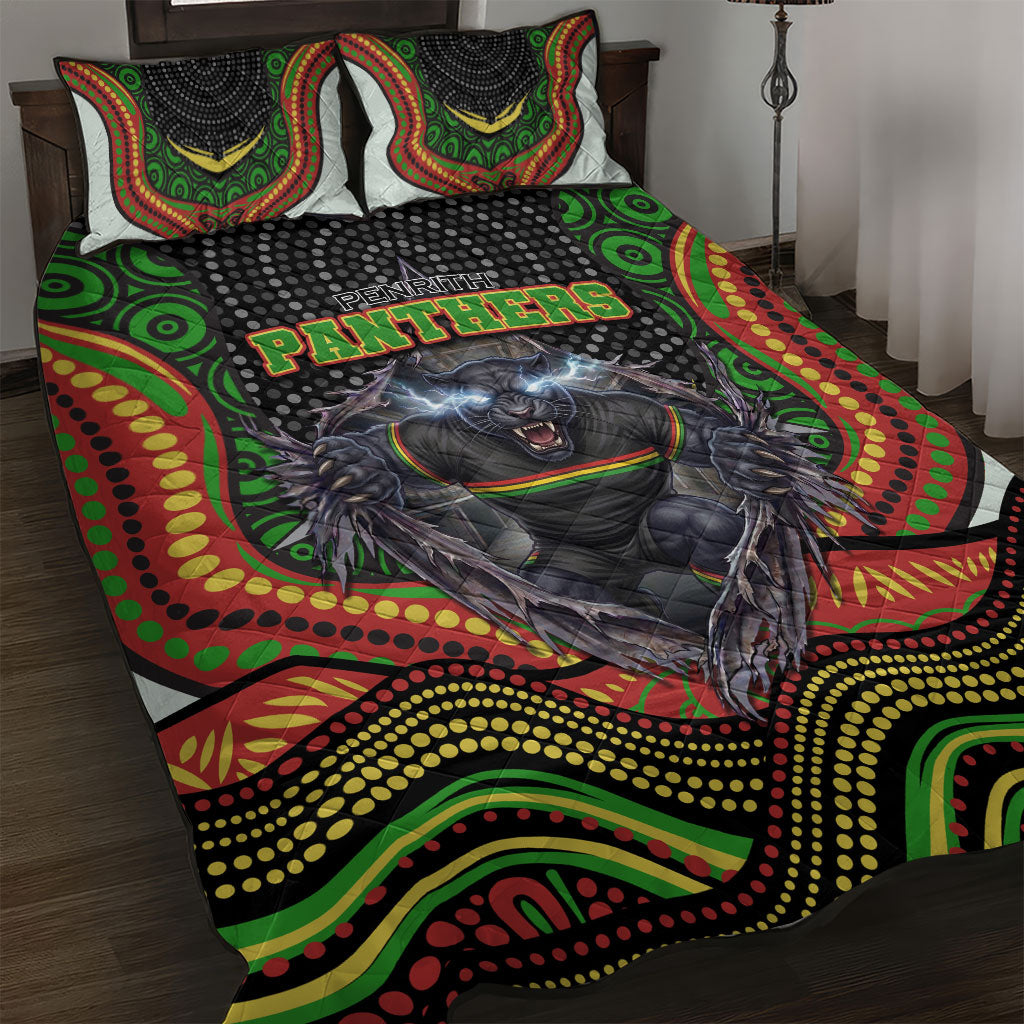 Penrith Panthers Quilt Bed Set The Scream of Lightning Eyes - Indigenous Dot Ripping Effect