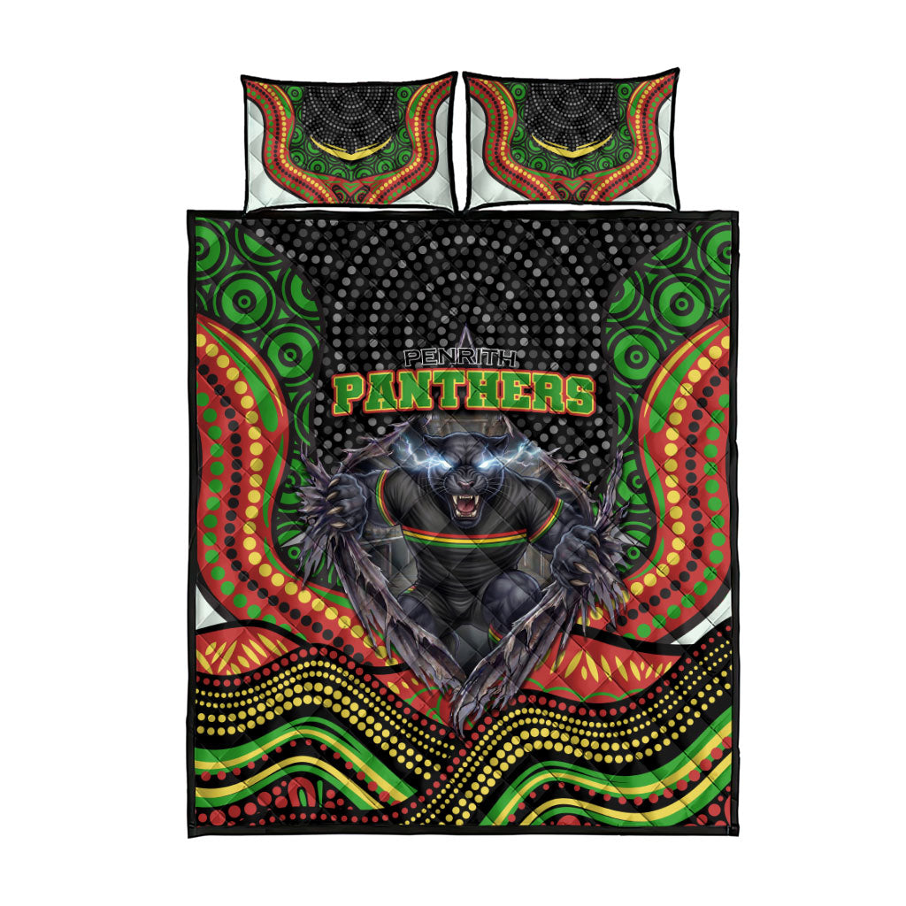 Penrith Panthers Quilt Bed Set The Scream of Lightning Eyes - Indigenous Dot Ripping Effect