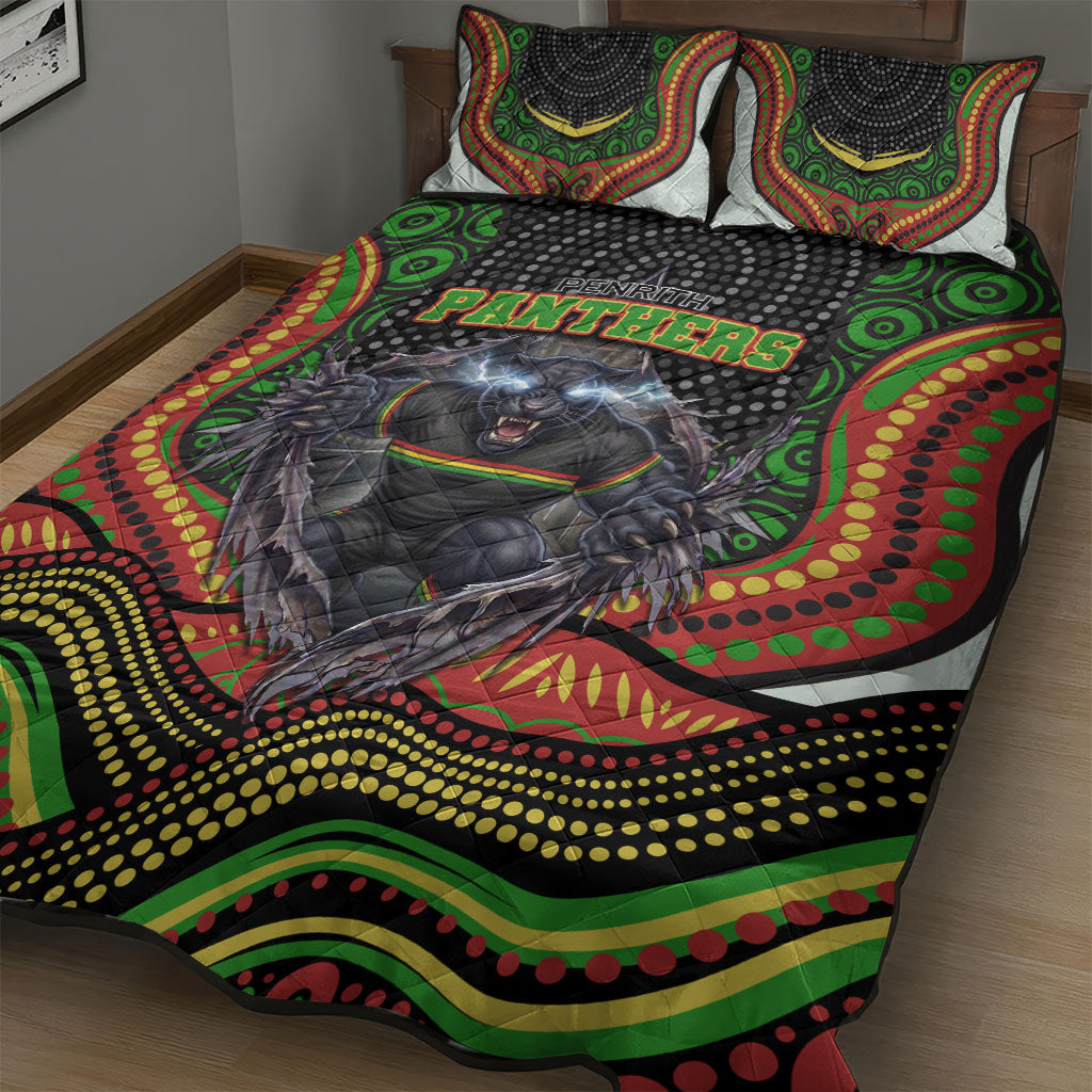 Penrith Panthers Quilt Bed Set The Scream of Lightning Eyes - Indigenous Dot Ripping Effect