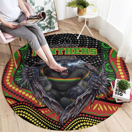 Penrith Panthers Round Carpet The Scream of Lightning Eyes - Indigenous Dot Ripping Effect