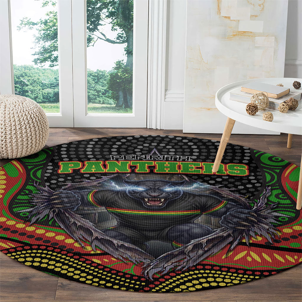 Penrith Panthers Round Carpet The Scream of Lightning Eyes - Indigenous Dot Ripping Effect