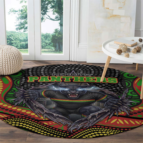 Penrith Panthers Round Carpet The Scream of Lightning Eyes - Indigenous Dot Ripping Effect