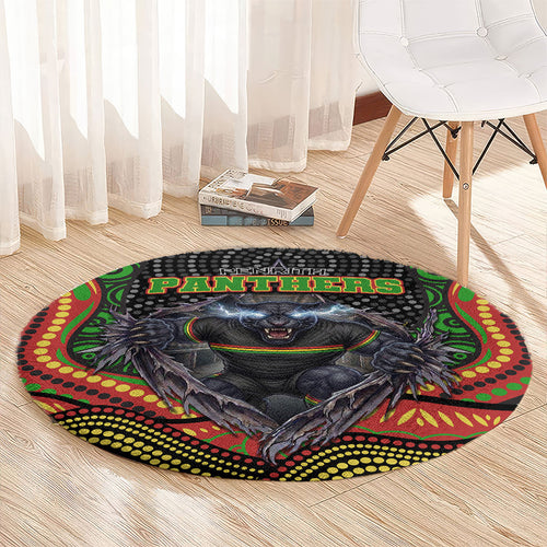 Penrith Panthers Round Carpet The Scream of Lightning Eyes - Indigenous Dot Ripping Effect