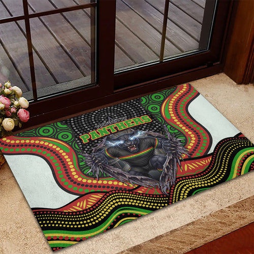 Penrith Panthers Rubber Doormat The Scream of Lightning Eyes - Indigenous Dot Ripping Effect