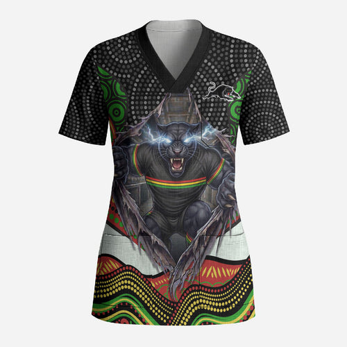 Penrith Panthers Scrub Top The Scream of Lightning Eyes - Indigenous Dot Ripping Effect