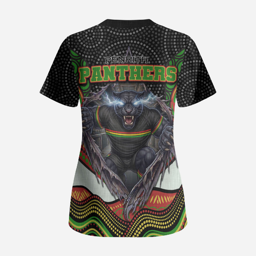 Penrith Panthers Scrub Top The Scream of Lightning Eyes - Indigenous Dot Ripping Effect