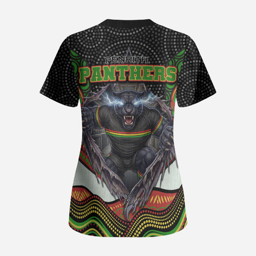 Penrith Panthers Scrub Top The Scream of Lightning Eyes - Indigenous Dot Ripping Effect