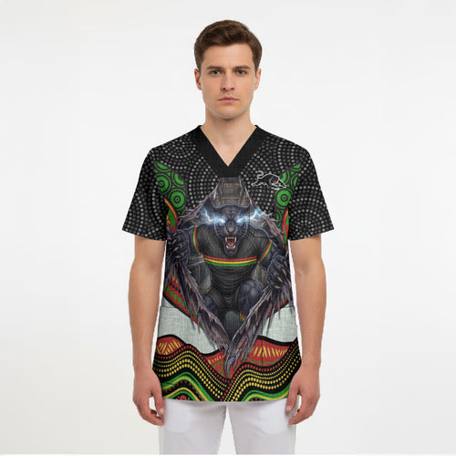 Penrith Panthers Scrub Top The Scream of Lightning Eyes - Indigenous Dot Ripping Effect