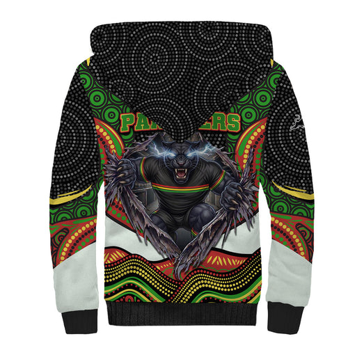 Penrith Panthers Sherpa Hoodie The Scream of Lightning Eyes - Indigenous Dot Ripping Effect