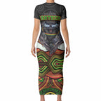 Penrith Panthers Short Sleeve Bodycon Dress The Scream of Lightning Eyes - Indigenous Dot Ripping Effect