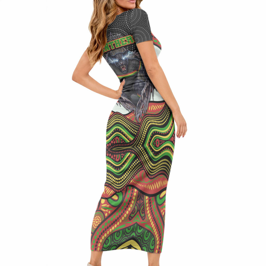 Penrith Panthers Short Sleeve Bodycon Dress The Scream of Lightning Eyes - Indigenous Dot Ripping Effect