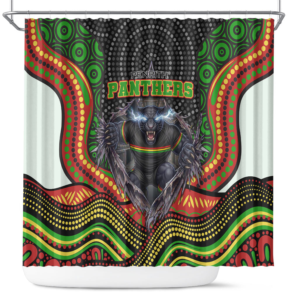 Penrith Panthers Shower Curtain The Scream of Lightning Eyes - Indigenous Dot Ripping Effect