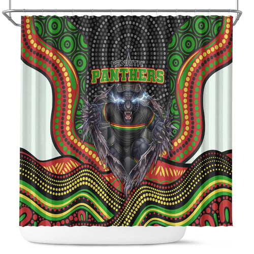 Penrith Panthers Shower Curtain The Scream of Lightning Eyes - Indigenous Dot Ripping Effect