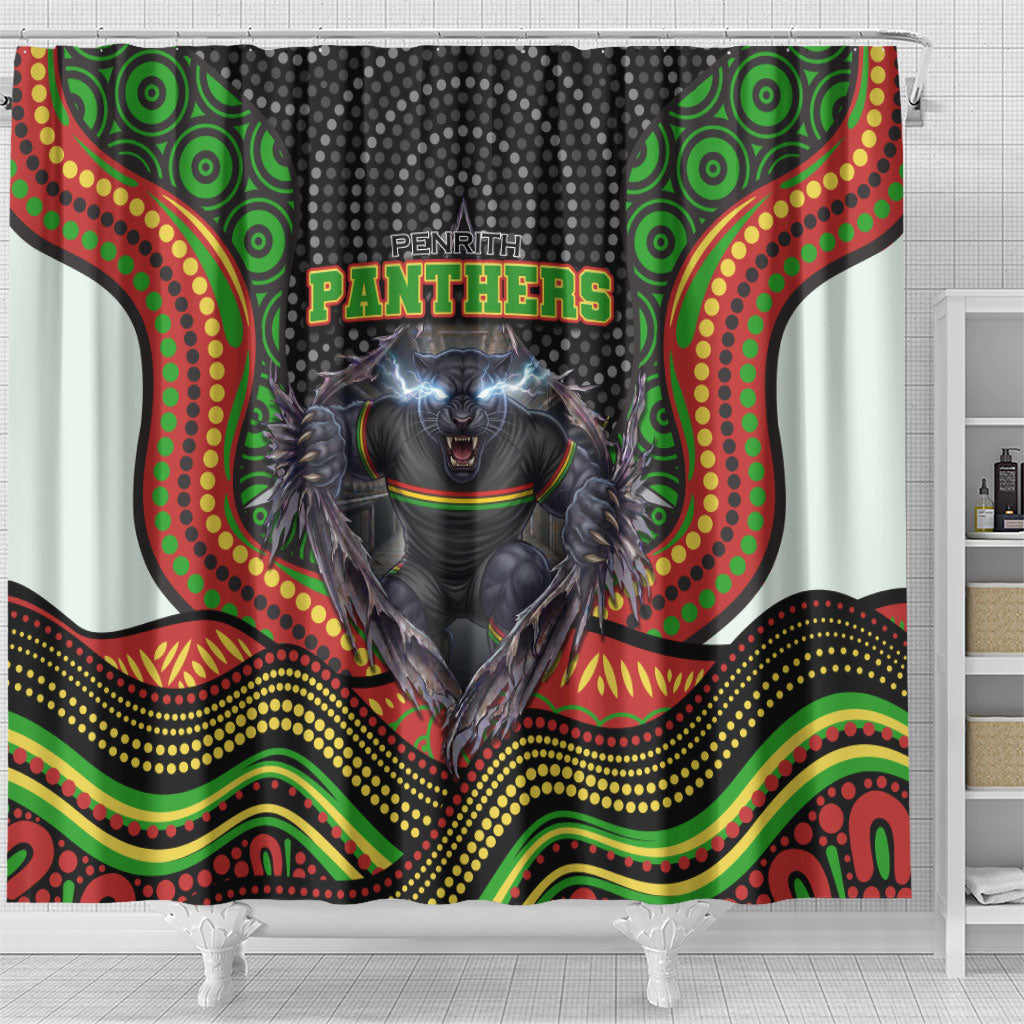 Penrith Panthers Shower Curtain The Scream of Lightning Eyes - Indigenous Dot Ripping Effect
