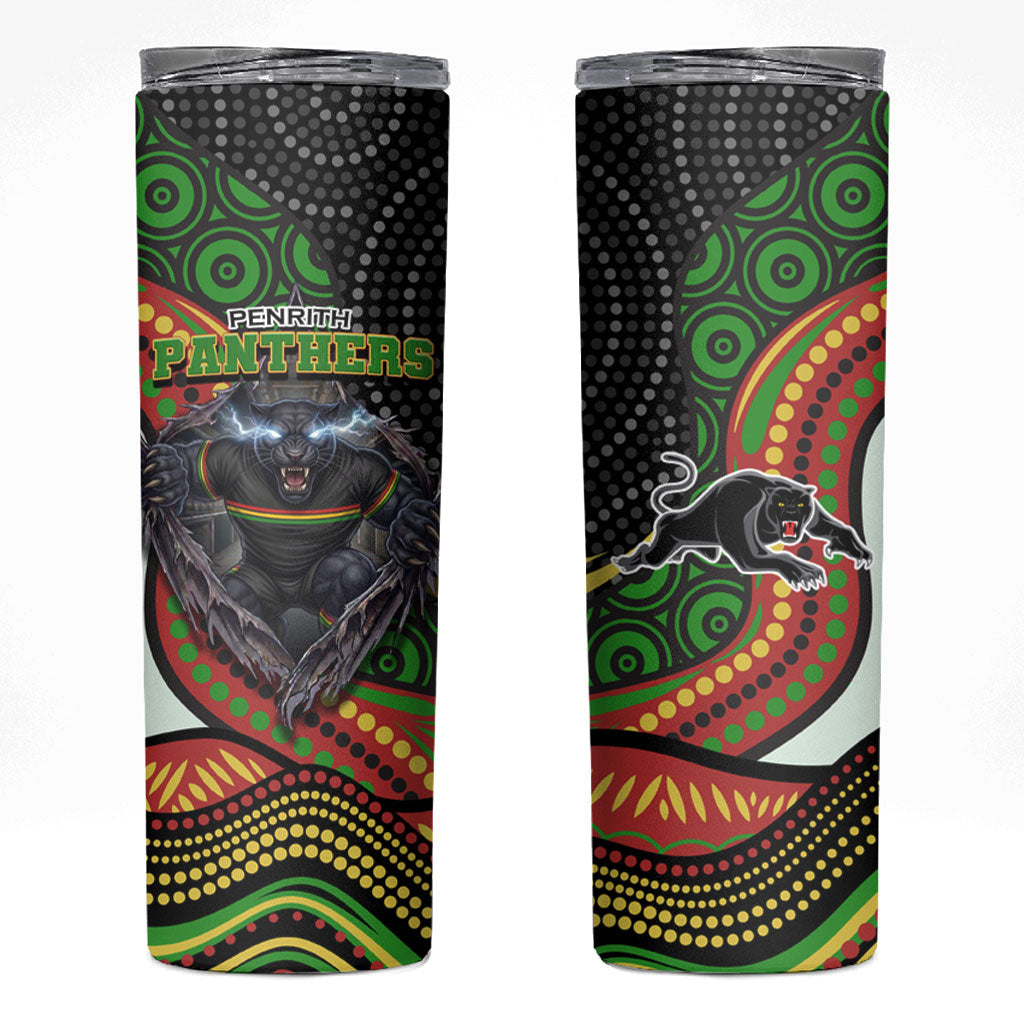 Penrith Panthers Skinny Tumbler The Scream of Lightning Eyes - Indigenous Dot Ripping Effect