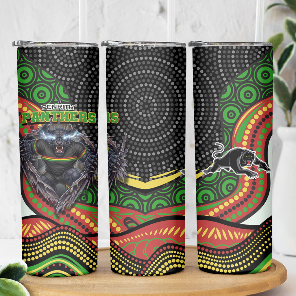 Penrith Panthers Skinny Tumbler The Scream of Lightning Eyes - Indigenous Dot Ripping Effect