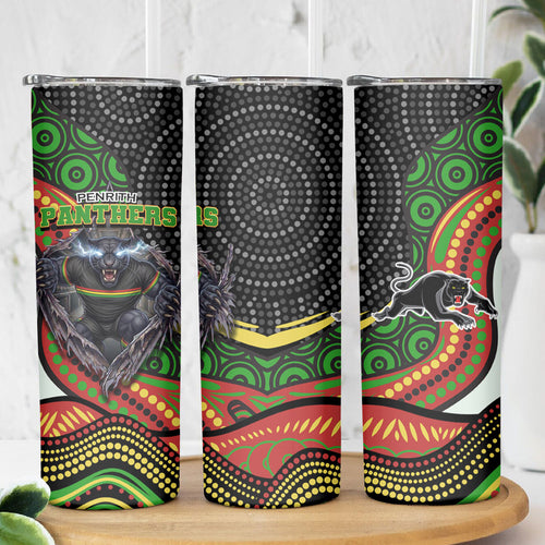 Penrith Panthers Skinny Tumbler The Scream of Lightning Eyes - Indigenous Dot Ripping Effect