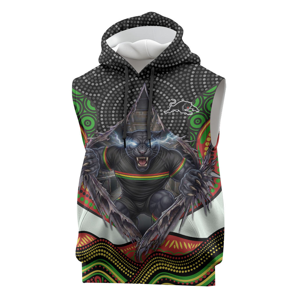 Penrith Panthers Sleeveless Hoodie The Scream of Lightning Eyes - Indigenous Dot Ripping Effect