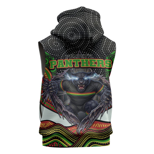 Penrith Panthers Sleeveless Hoodie The Scream of Lightning Eyes - Indigenous Dot Ripping Effect