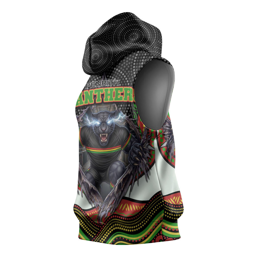 Penrith Panthers Sleeveless Hoodie The Scream of Lightning Eyes - Indigenous Dot Ripping Effect