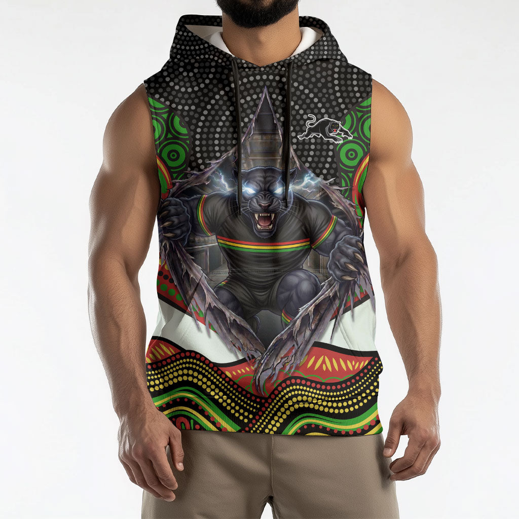 Penrith Panthers Sleeveless Hoodie The Scream of Lightning Eyes - Indigenous Dot Ripping Effect