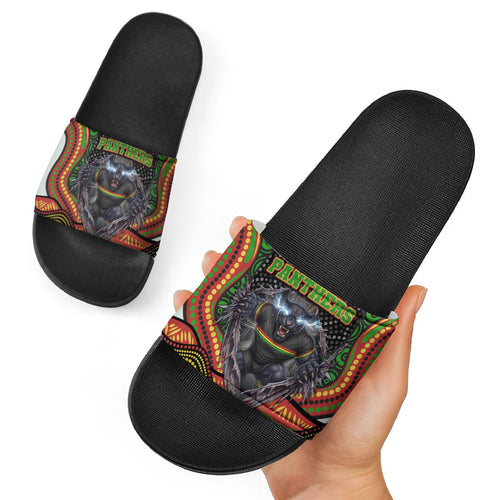 Penrith Panthers Slide Sandals The Scream of Lightning Eyes - Indigenous Dot Ripping Effect