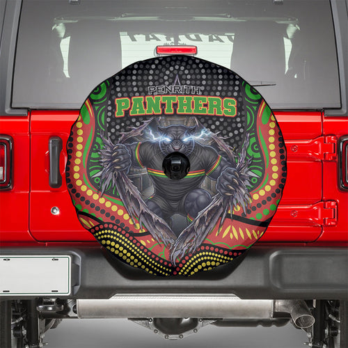 Penrith Panthers Spare Tire Cover The Scream of Lightning Eyes - Indigenous Dot Ripping Effect