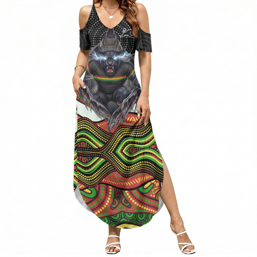 Penrith Panthers Summer Maxi Dress The Scream of Lightning Eyes - Indigenous Dot Ripping Effect