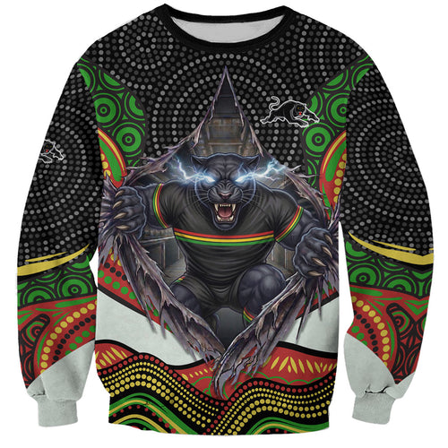 Penrith Panthers Sweatshirt The Scream of Lightning Eyes - Indigenous Dot Ripping Effect