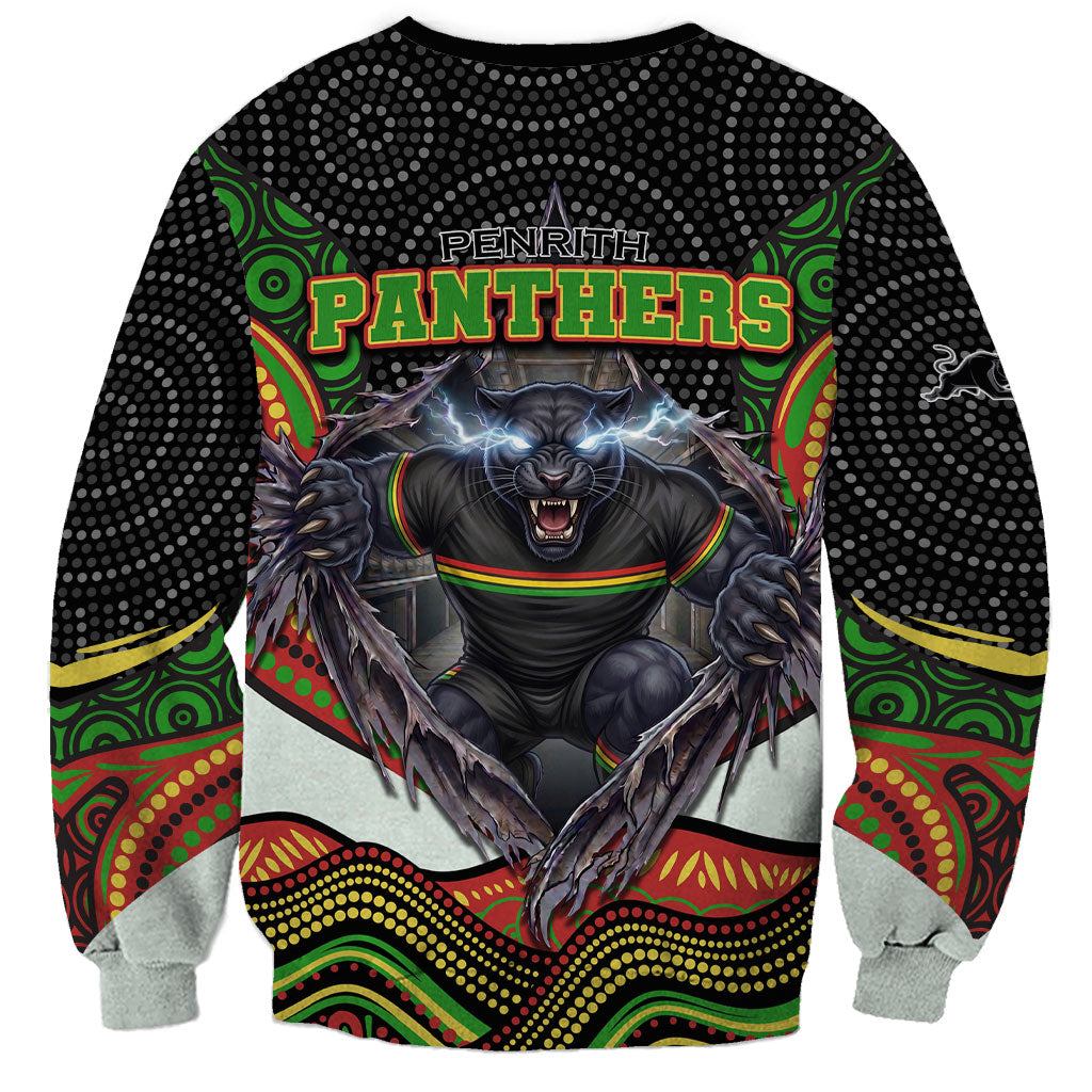 Penrith Panthers Sweatshirt The Scream of Lightning Eyes - Indigenous Dot Ripping Effect