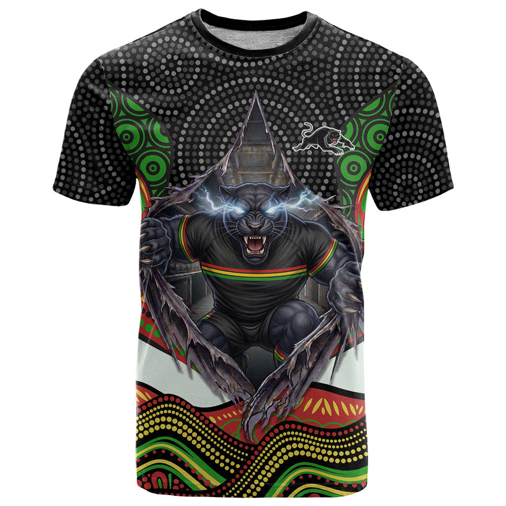 Penrith Panthers T Shirt The Scream of Lightning Eyes - Indigenous Dot Ripping Effect