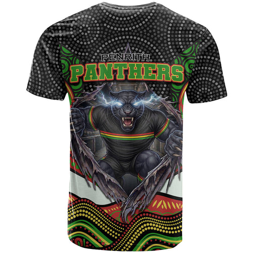 Penrith Panthers T Shirt The Scream of Lightning Eyes - Indigenous Dot Ripping Effect