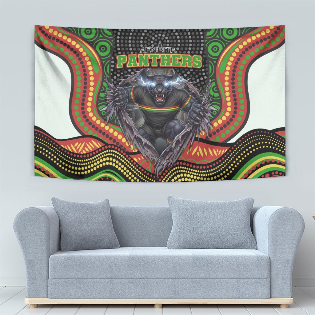 Penrith Panthers Tapestry The Scream of Lightning Eyes - Indigenous Dot Ripping Effect