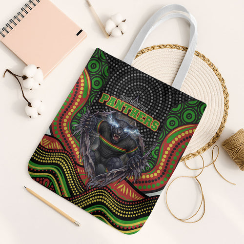 Penrith Panthers Tote Bag The Scream of Lightning Eyes - Indigenous Dot Ripping Effect
