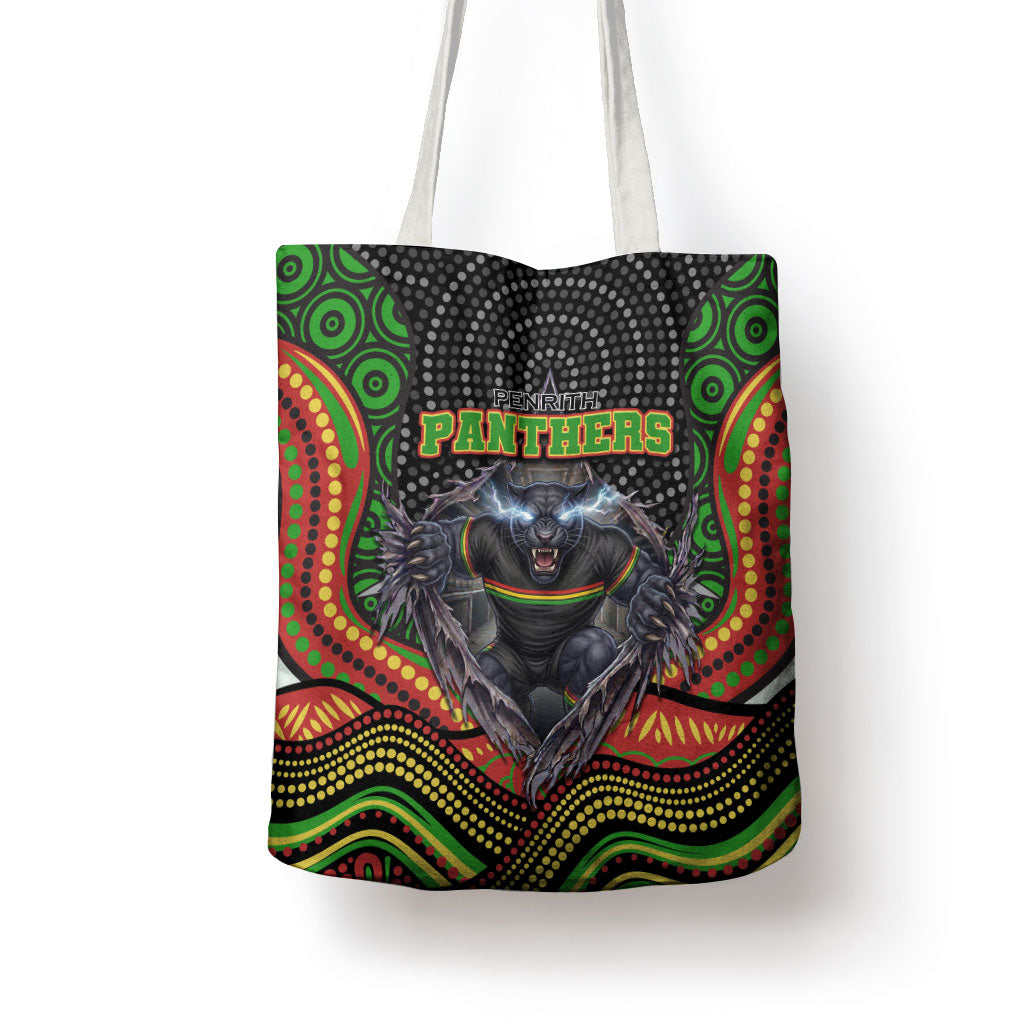 Penrith Panthers Tote Bag The Scream of Lightning Eyes - Indigenous Dot Ripping Effect
