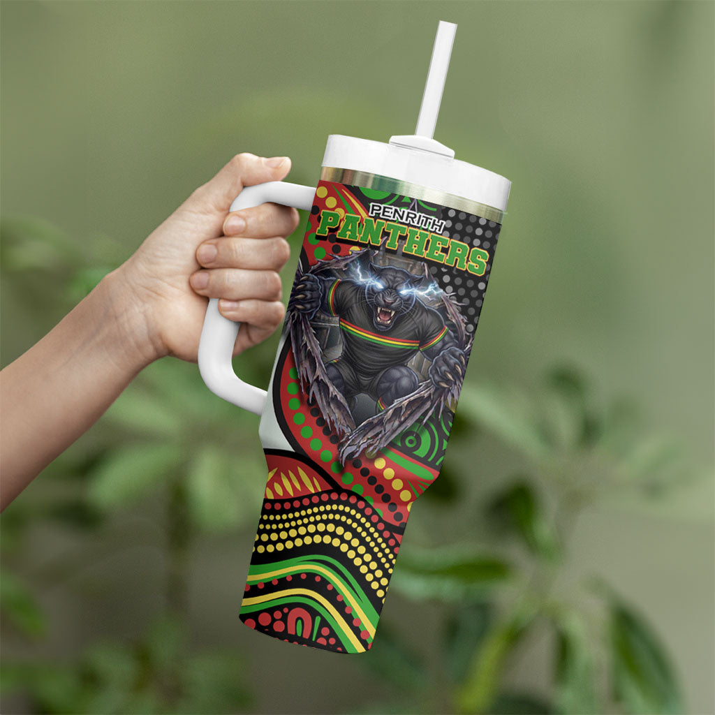 Penrith Panthers Tumbler With Handle The Scream of Lightning Eyes - Indigenous Dot Ripping Effect