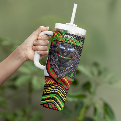Penrith Panthers Tumbler With Handle The Scream of Lightning Eyes - Indigenous Dot Ripping Effect
